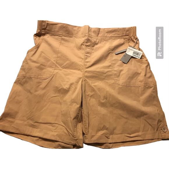 Soft Surroundings 2X Womens Cargo Harper Shorts 22W Cuffed Cotton Tan Khaki 9" - Picture 2 of 6